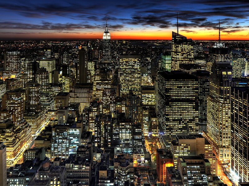 New York City skyline at dusk