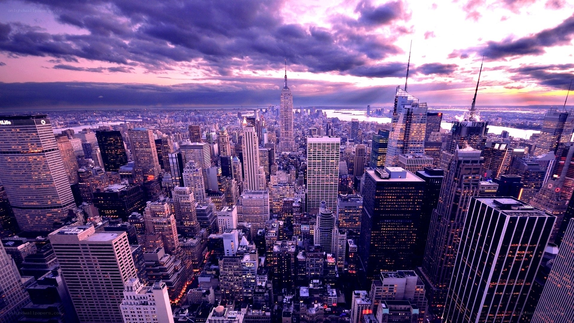 New York City skyline at dusk