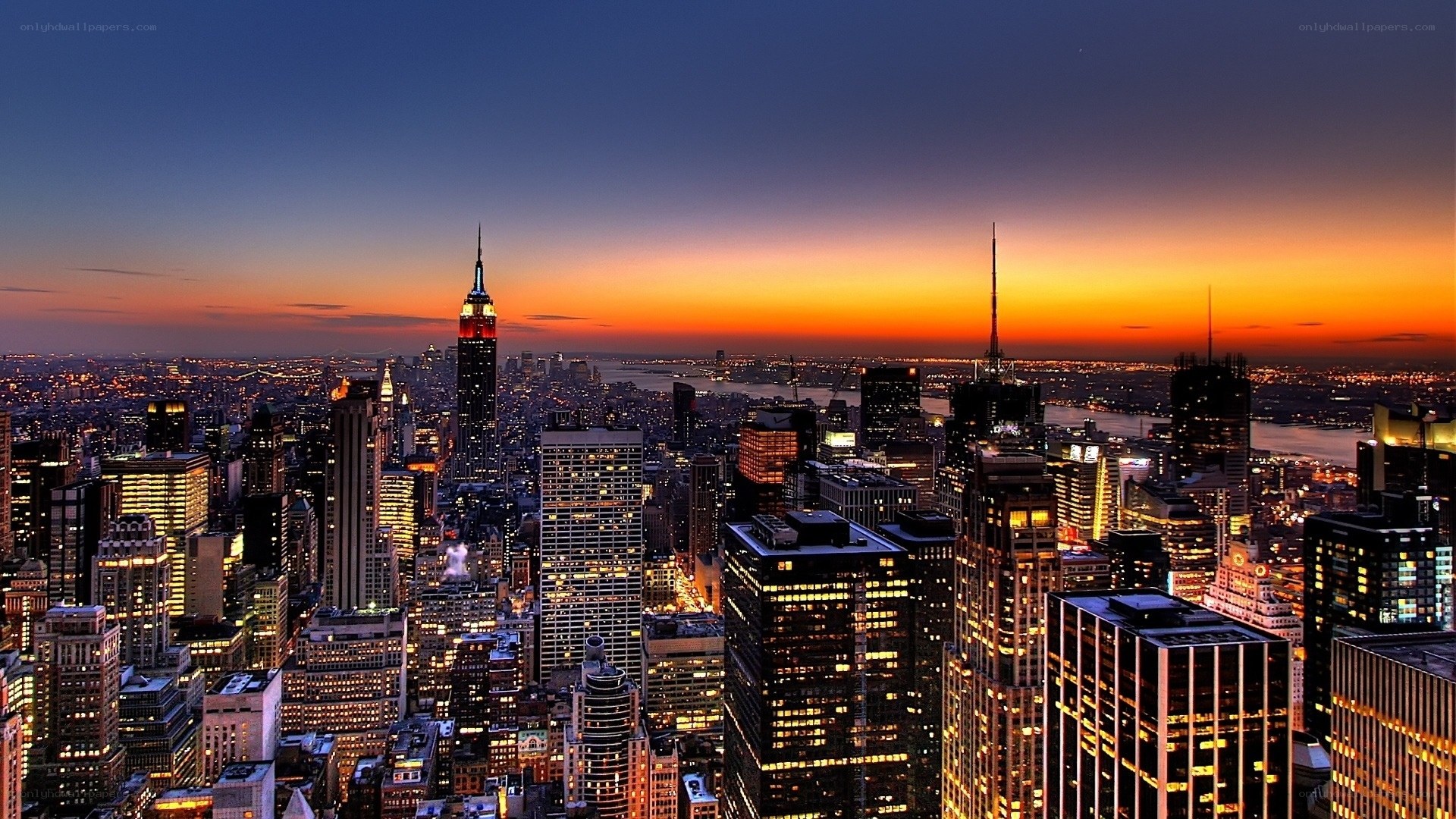 New York City skyline at dusk