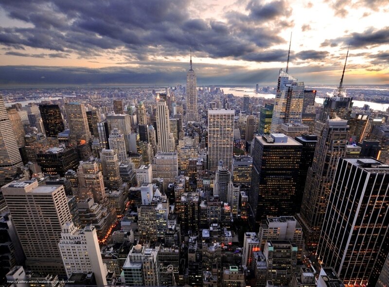 New York City skyline at dusk