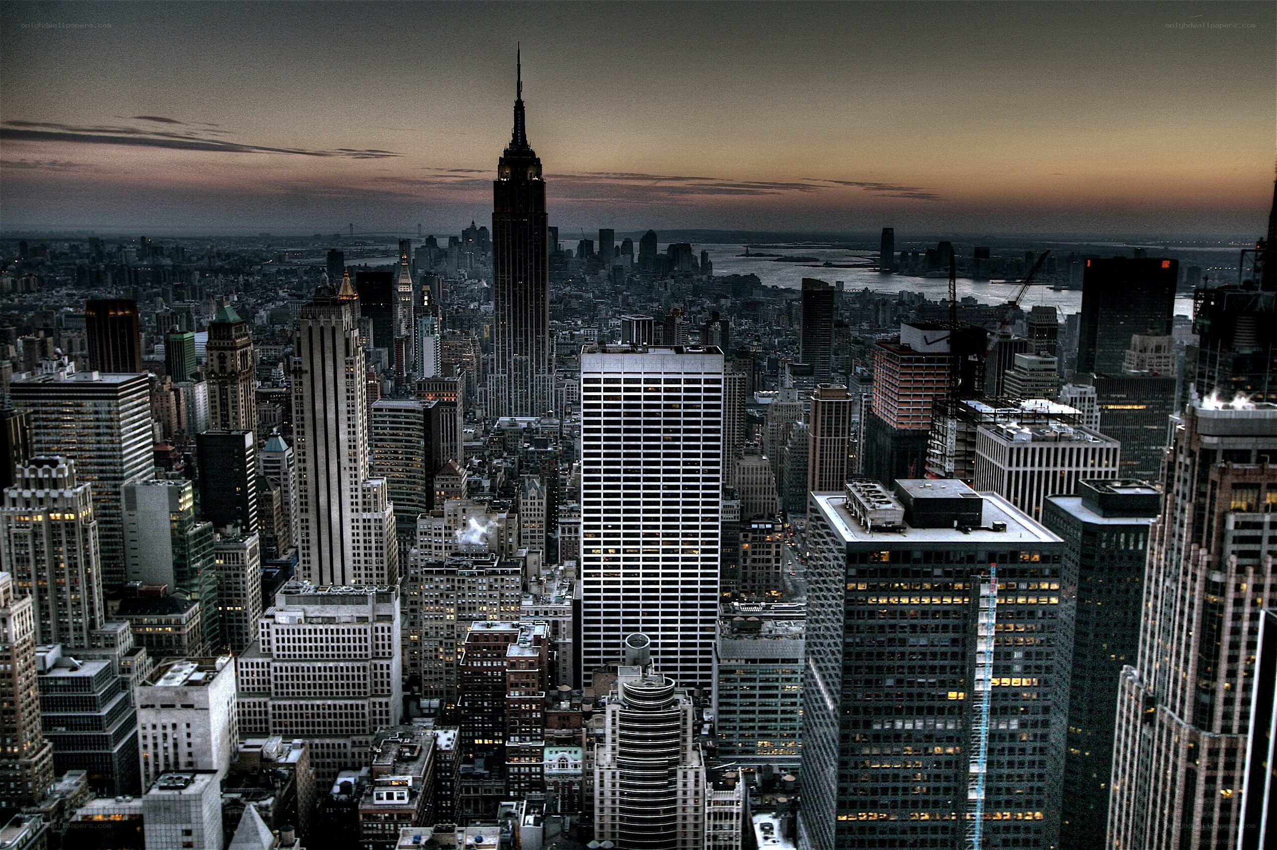 New York City skyline at dusk