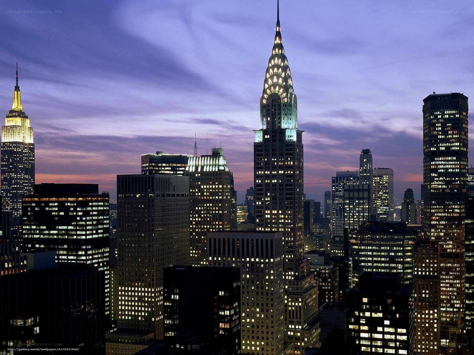 New York City skyline at dusk