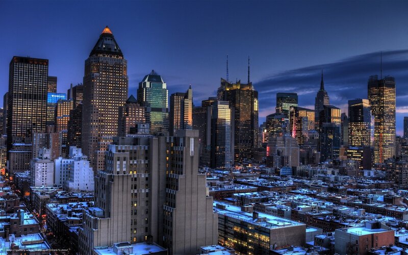 New York City skyline at dusk