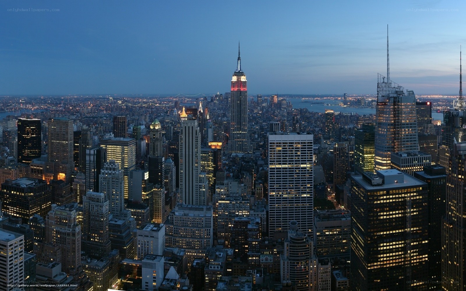 New York City skyline at dusk