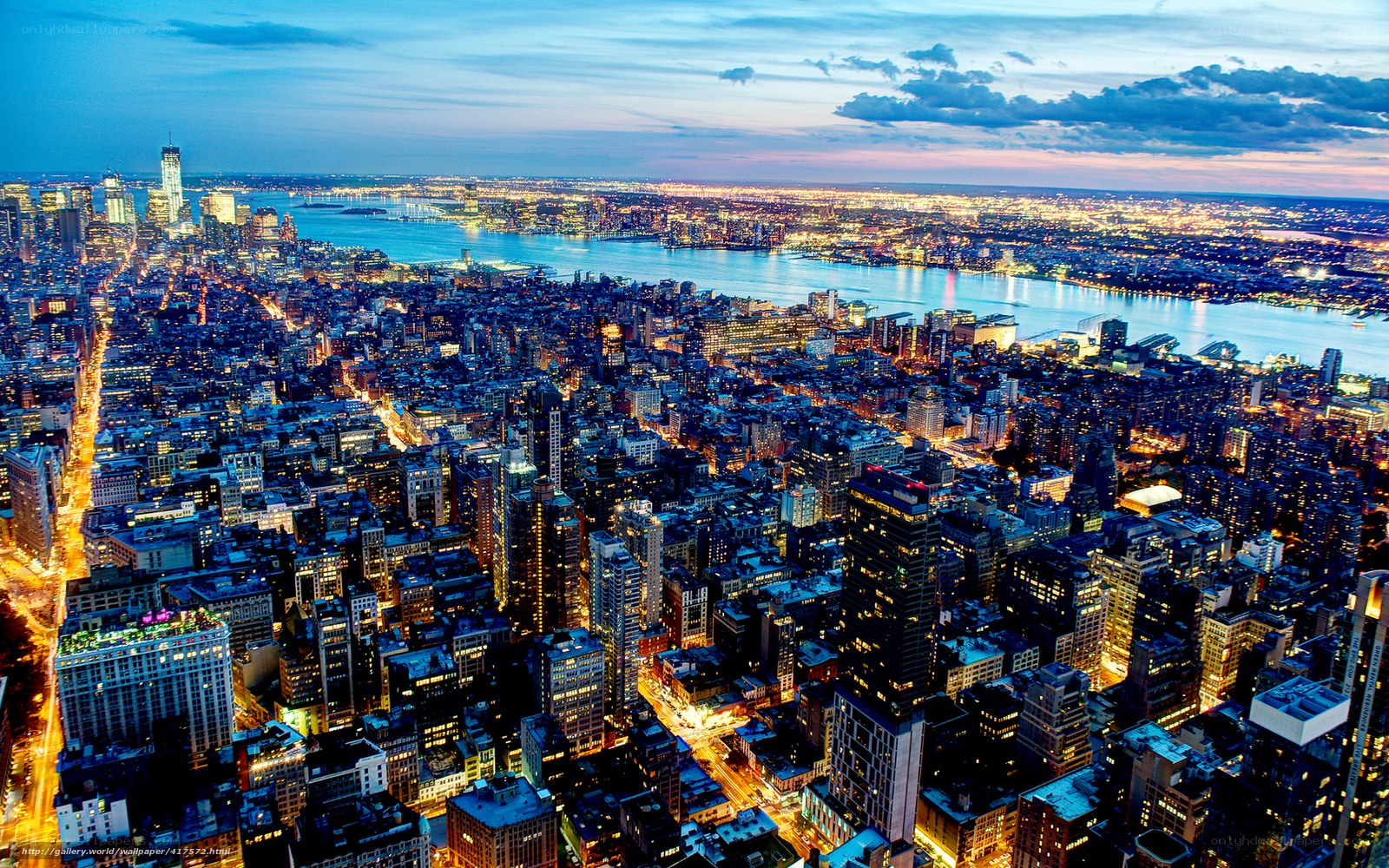 New York City skyline at dusk