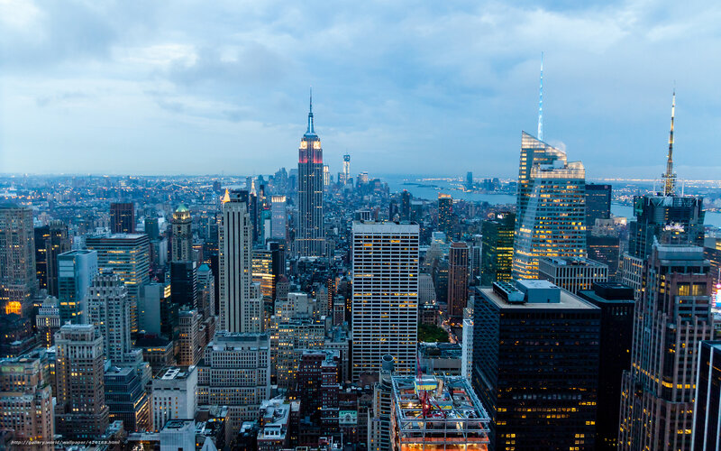 New York City skyline at dusk