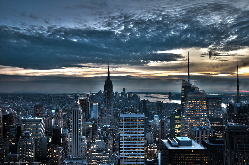 New York City skyline at dusk