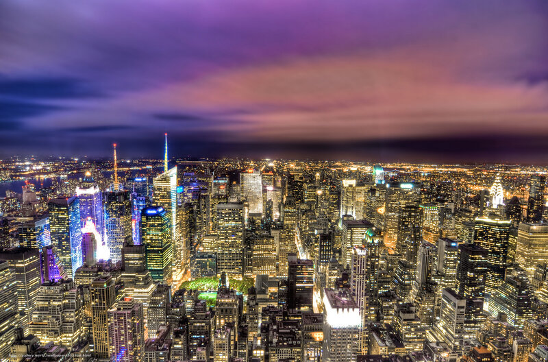 New York City skyline at dusk