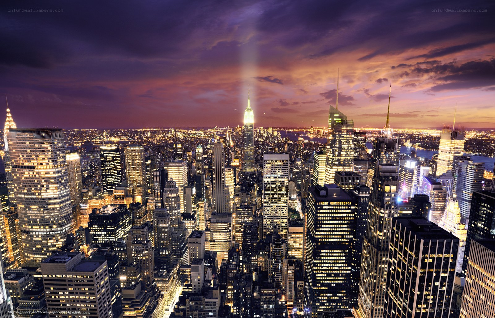 New York City skyline at dusk