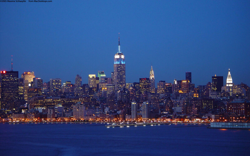 New York City skyline at dusk