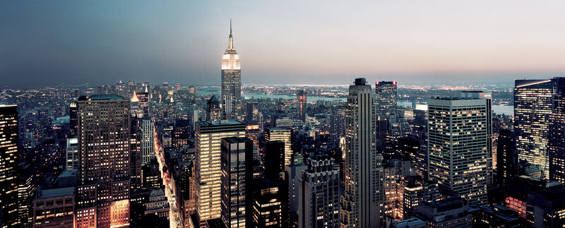 New York City skyline at dusk