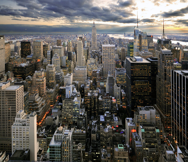 New York City skyline at dusk