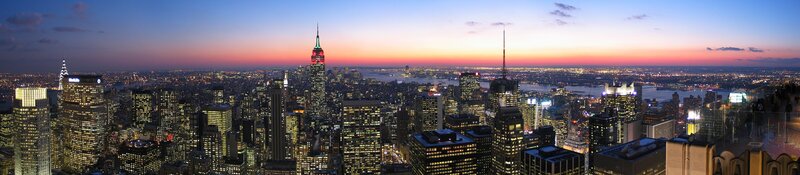 New York City skyline at dusk