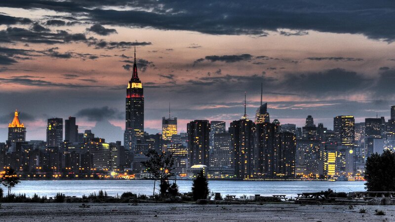 New York City skyline at dusk
