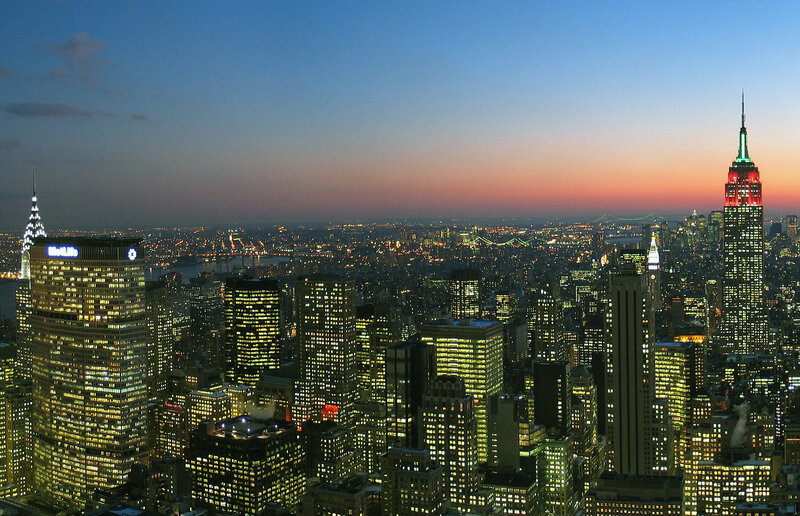 New York City skyline at dusk