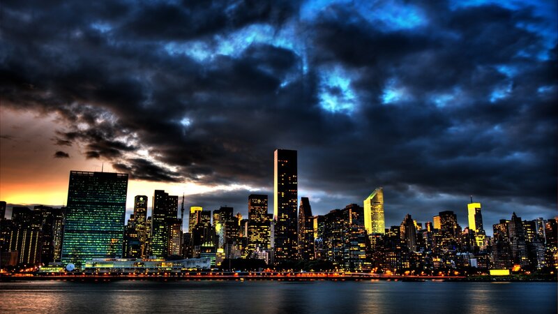 New York City skyline at dusk