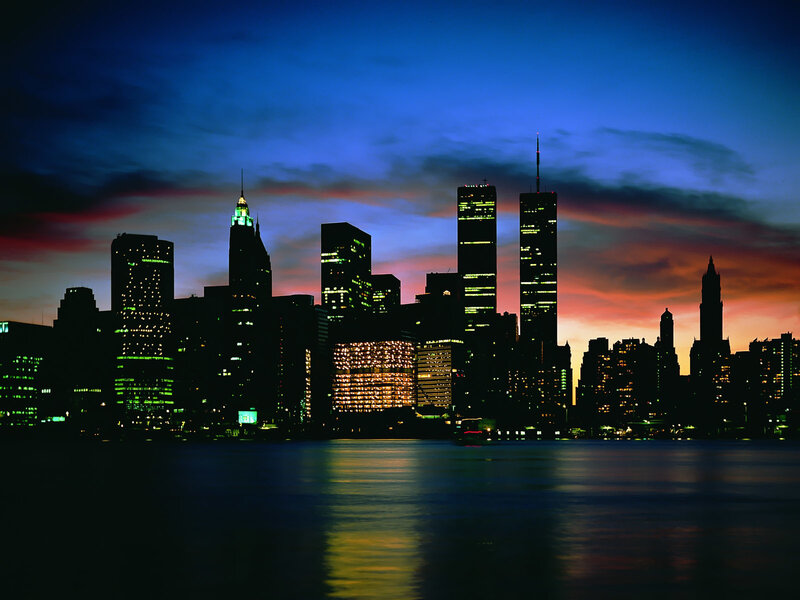 New York City skyline at dusk