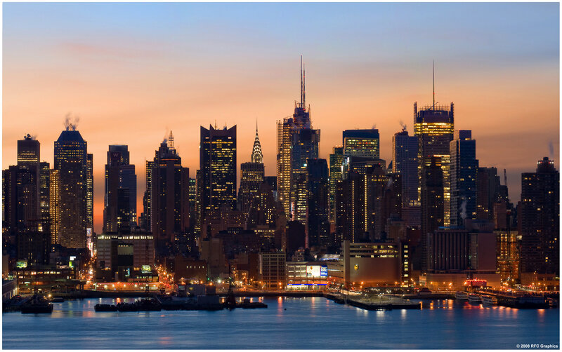 New York City skyline at dusk