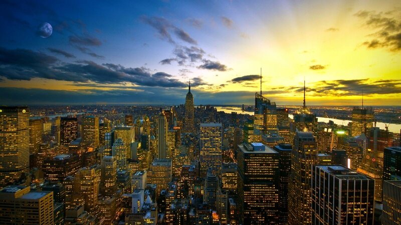New York City skyline at sunset