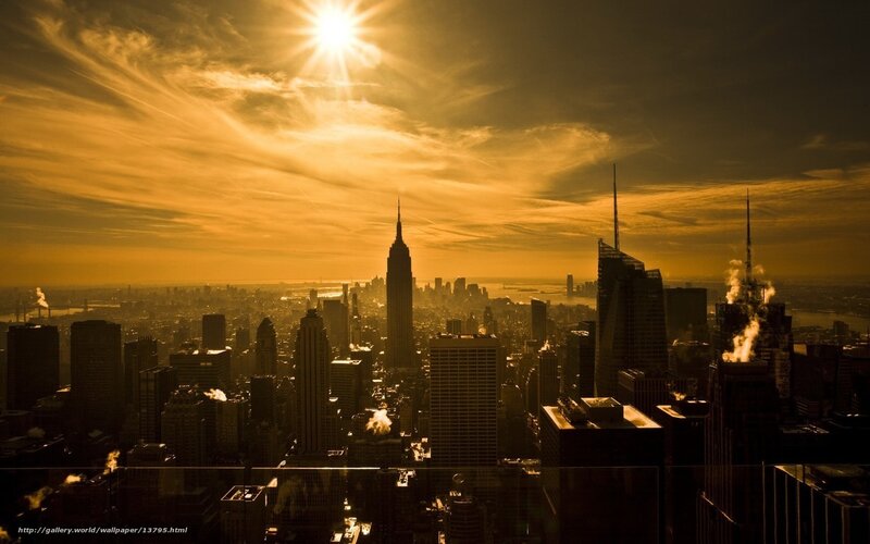 New York City skyline at sunset