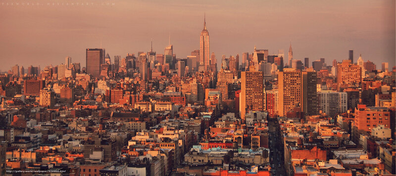 New York City skyline at sunset
