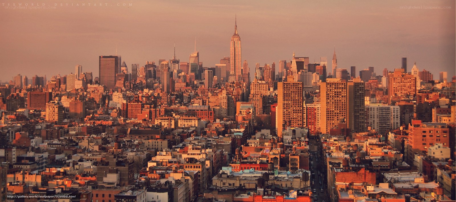 New York City skyline at sunset