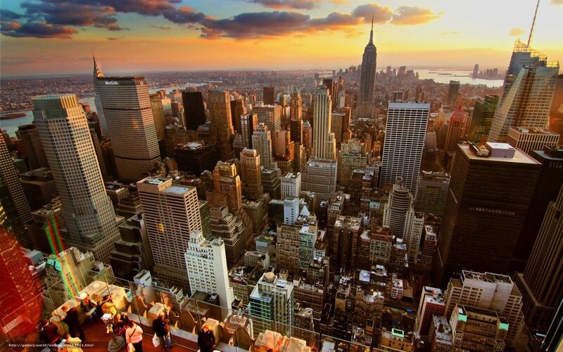 New York City skyline at sunset
