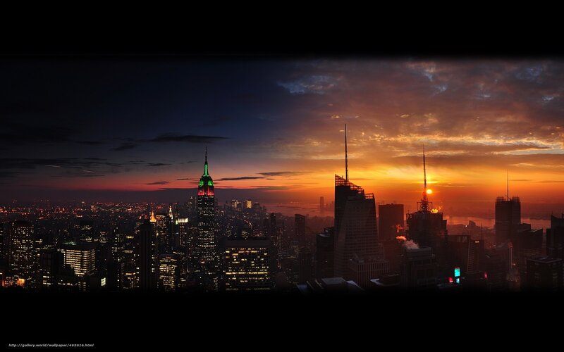New York City skyline at sunset