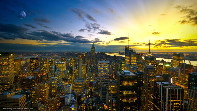New York City skyline at sunset