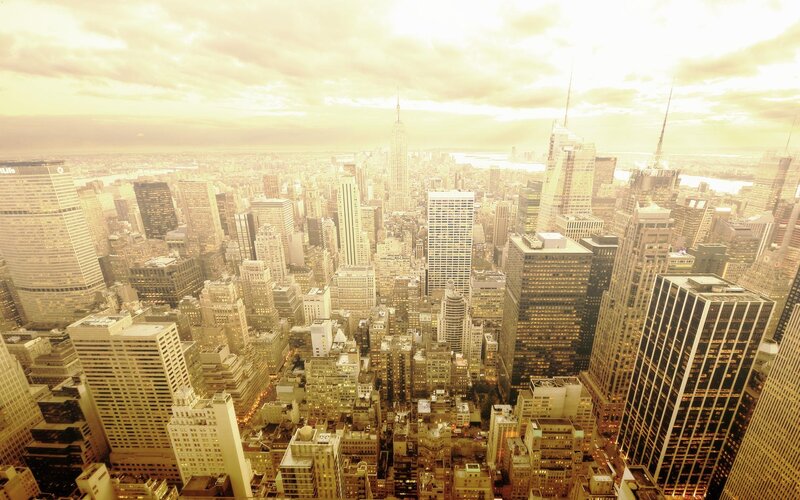 New York City skyline at sunset