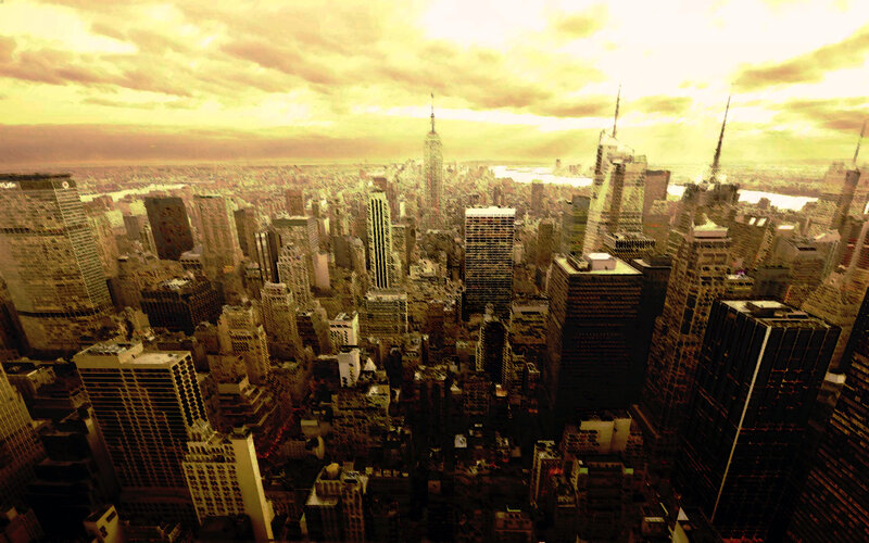 New York City skyline at sunset