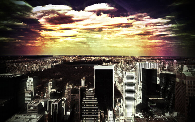 New York City skyline at sunset