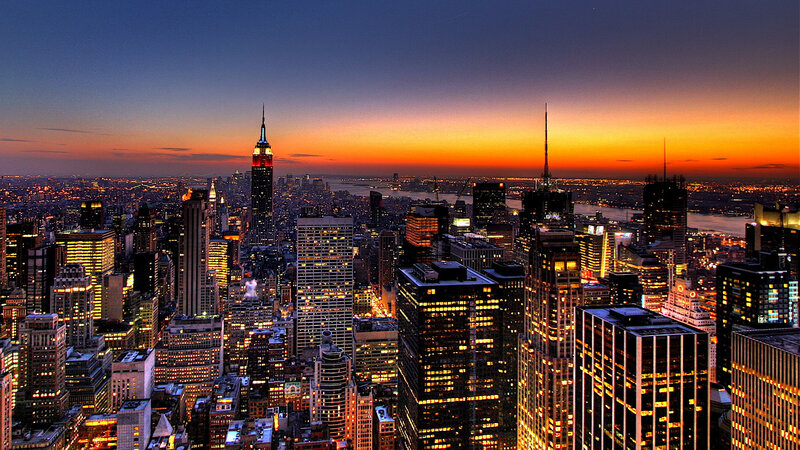 New York City skyline at sunset