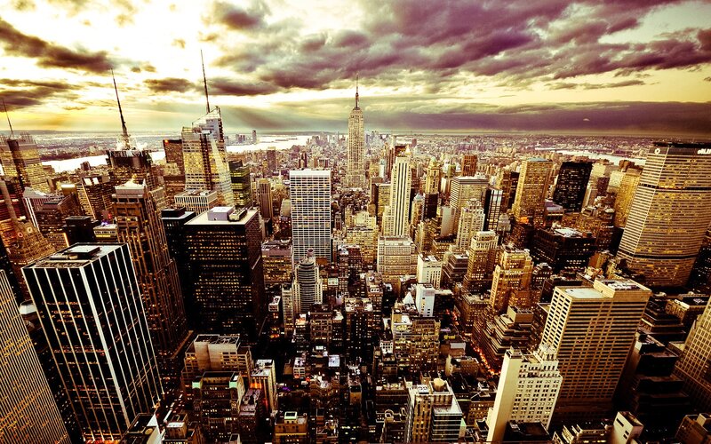 New York City skyline at sunset