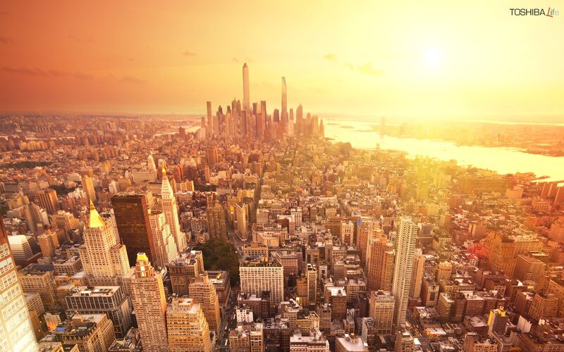 New York City skyline at sunset