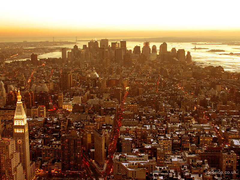 New York City skyline at sunset