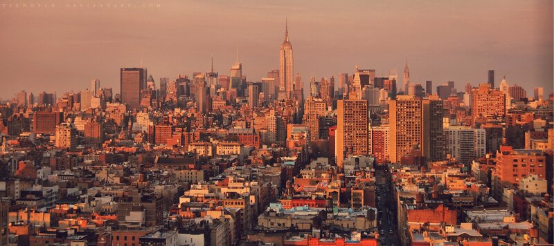 New York City skyline at sunset