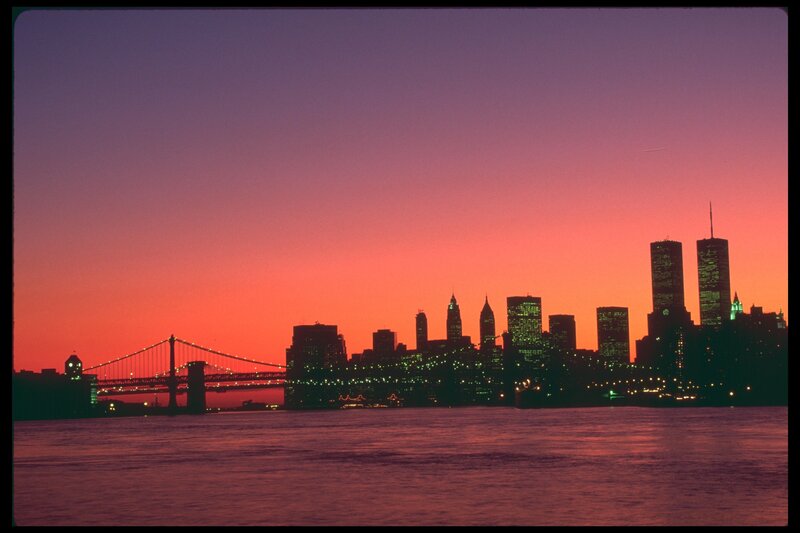 New York City skyline at sunset