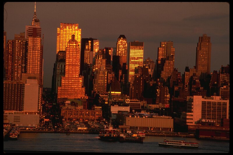 New York City skyline at sunset