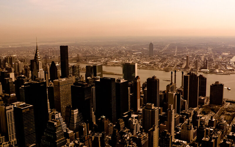 New York City skyline at sunset