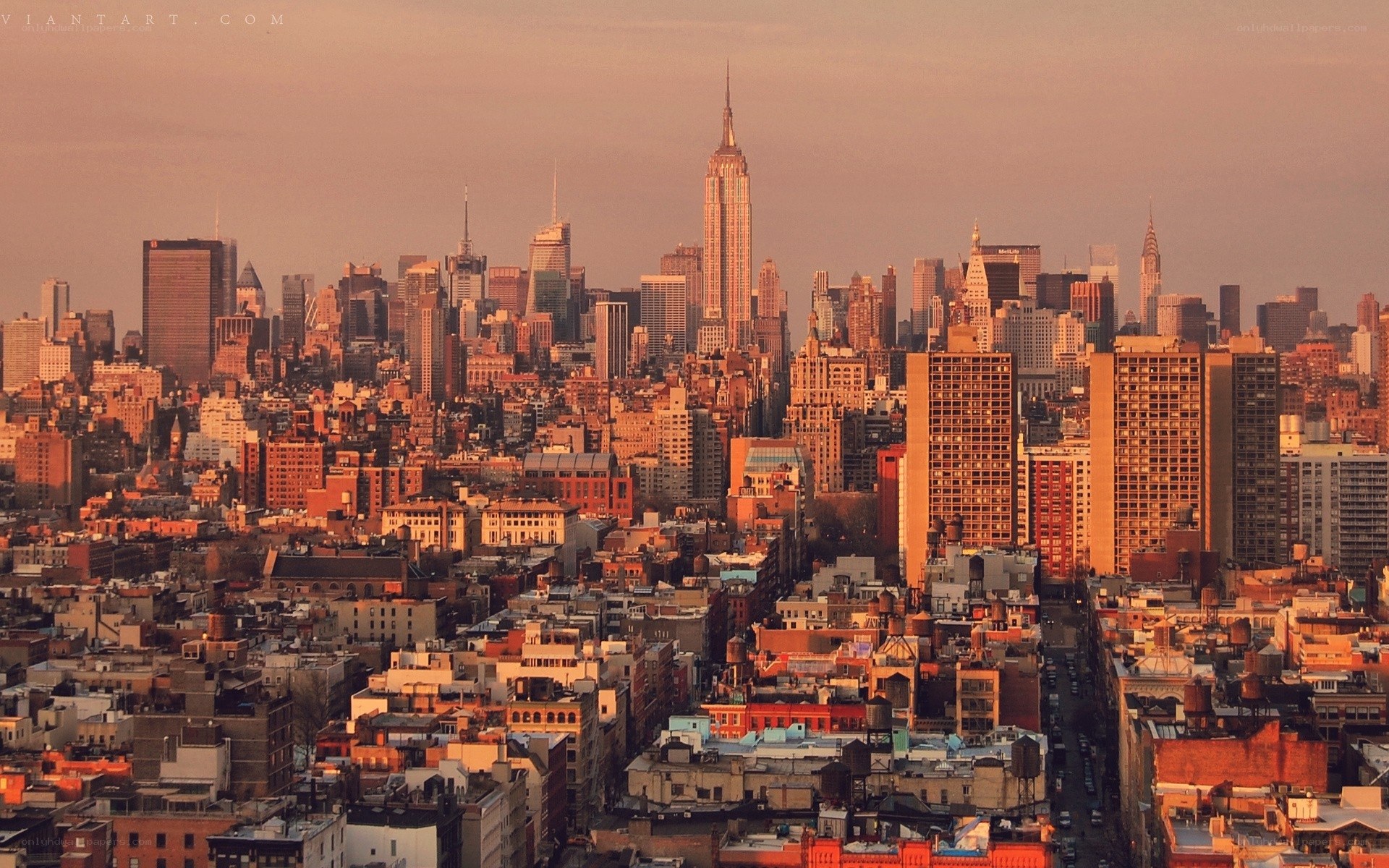 New York City skyline at sunset