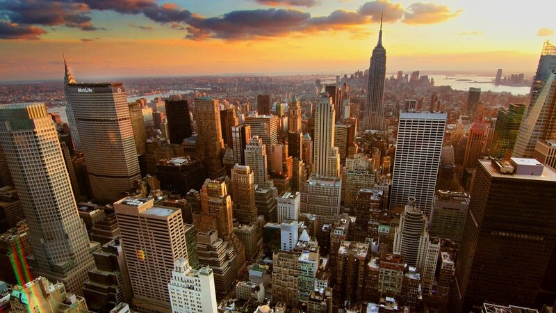New York City skyline at sunset