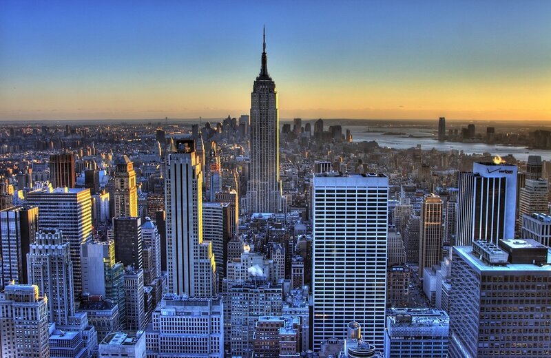 New York City skyline at sunset