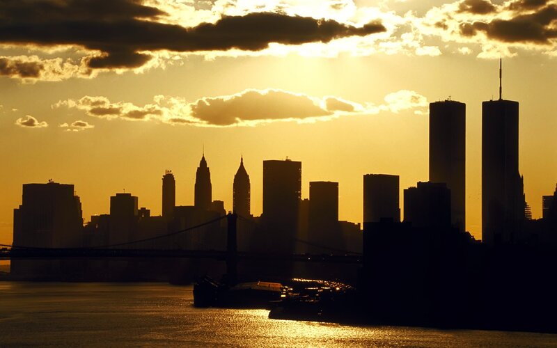 New York City skyline at sunset