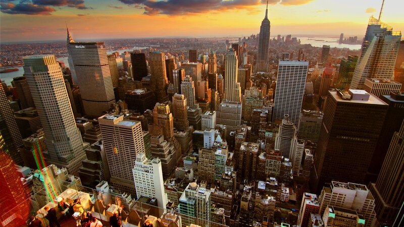 New York City skyline at sunset
