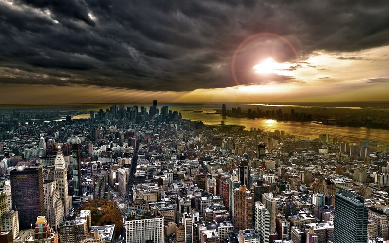 New York City skyline at sunset