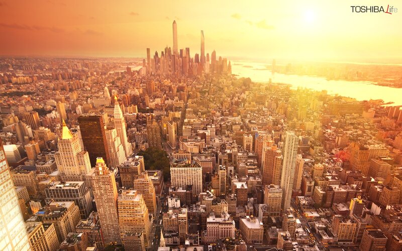 New York City skyline at sunset