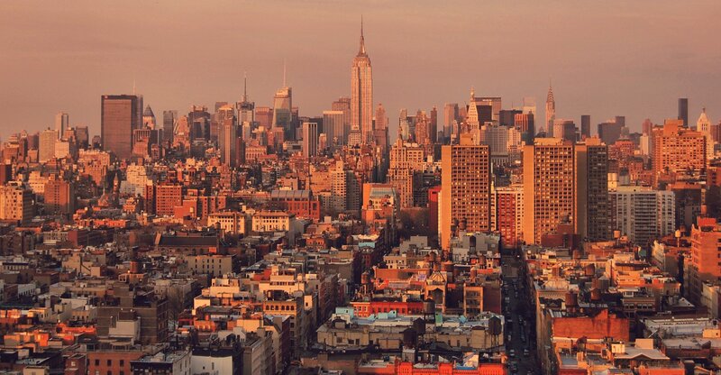 New York City skyline at sunset