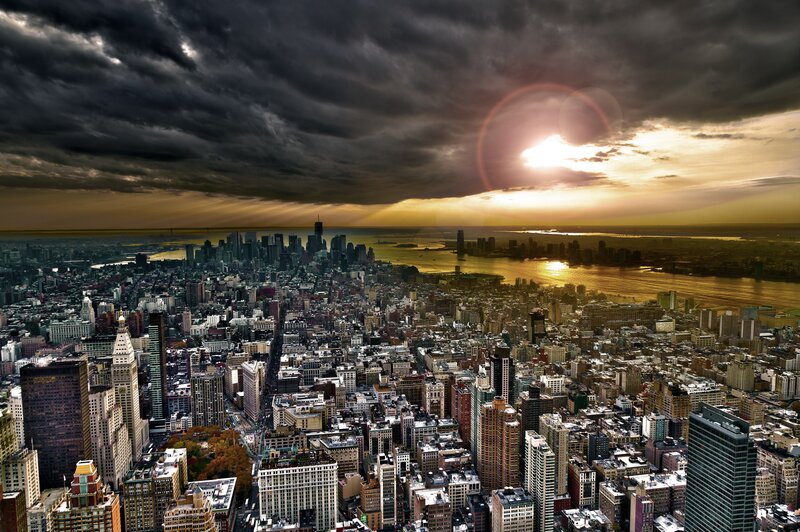 New York City skyline at sunset