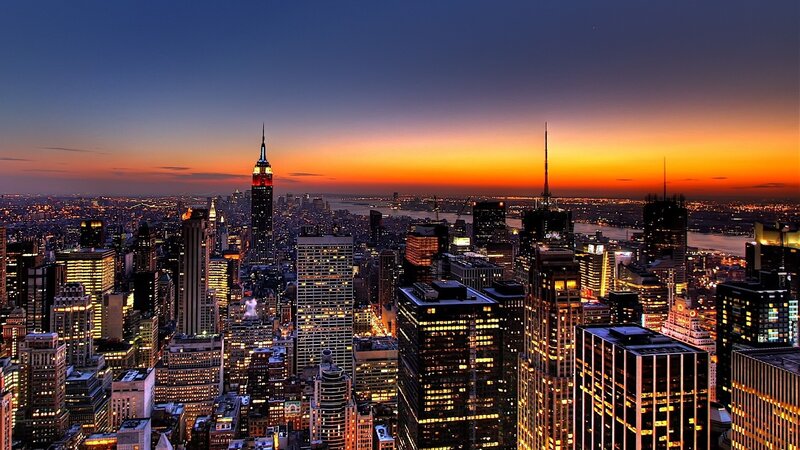 New York City skyline at sunset